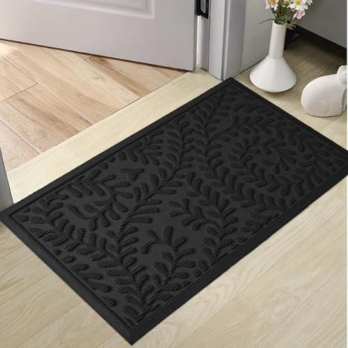 HIYARD Front Door Mat, Absorbent Dirt Trapping Welcome Door Mat Indoor Outdoor, Non Slip Entry Mat, Indoor Outdoor Door Mats, Fade Resistant, Low Profile Doormat for Entryway, 47×32, Black by HIYARD
