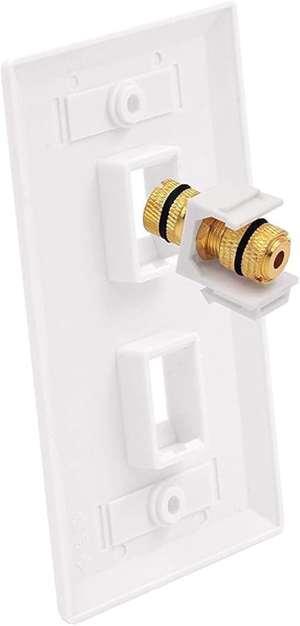VCE UL-Listed Speaker Wall Plate Gold-Plated, 2-Port Keystone Wall Plate with Banana Jack Binding Post Keystone Jack Insert for Speakers, 2 Pack