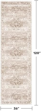 Hazo Haus Boho Washable 3x10 Hallway Runner Rug, Beige Waterproof Large Kitchen Floor Rug Indoor, Non-Slip Stain & Fade Resistant, Vintage Floral Décor (3x10 Beige/Latte) - Image 2