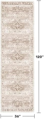 Hazo Haus Boho Washable 3x10 Hallway Runner Rug, Beige Waterproof Large Kitchen Floor Rug Indoor, Non-Slip Stain & Fade Resistant, Vintage Floral Décor (3x10 Beige/Latte) - Image 2