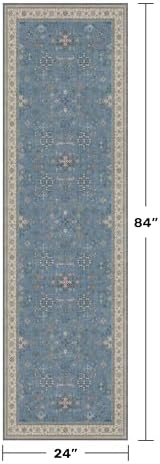 Light Blue 2x7 Washable Kitchen Runner - Boho Non Slip Runner Rug for Hallway, Bedroom Beside Bed,Entryway, Low Pile Floral Eclectic Unique Runner Décor - Image 2