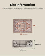 Amada 5x7 Washable Area Rug for Living Room, Red, Vintage Pattern - Image 2