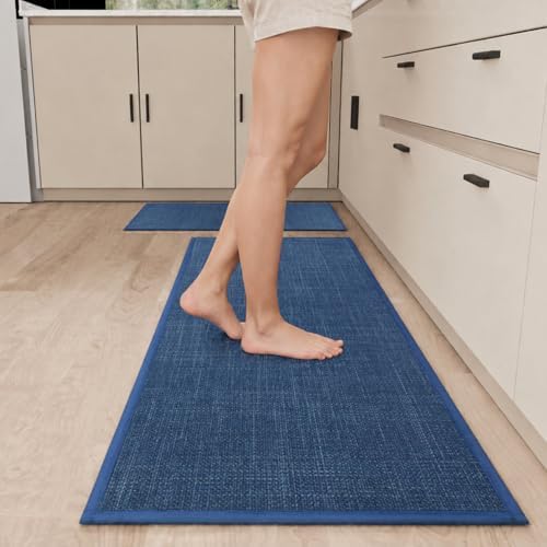 Kitchen Mats Set of 2 PCS for Floor, Washable Non Slip Rugs, Dark Blue - Image 3