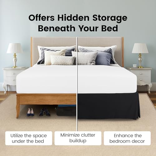 Full Size Pleated Bed Skirt, Hides Under-Bed Storage 16 Inch Drop, Black - Image 3