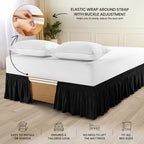 Wrap Around Queen Bed Skirt, Easy Fit Elastic Belt, 16 Inch Drop, Black - Image 4