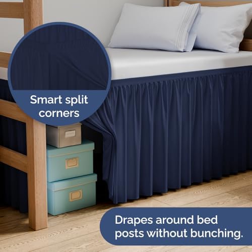 CGK Linens Dorm Room Bed Skirt Full XL - Dorm Essentials - 32" Navy Blue - Image 4