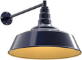 Steel Lighting Co. Large Outdoor Barn Light |Garage Light Fixture | Made in America from 18-Gauge Steel | 20" Dome | 20" Straight Arm Navy Blue Exterior/Brass Interior
