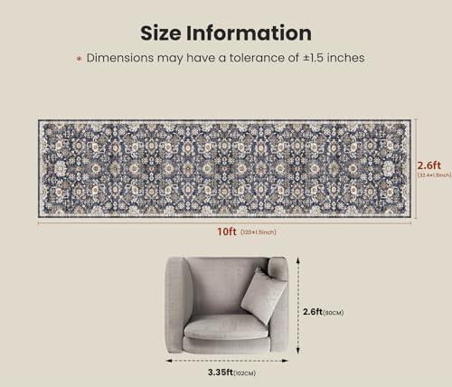 Amada 2'6"x10' Washable Runner Rug for Hallway, Blue/Brown, Vintage Style - Image 2