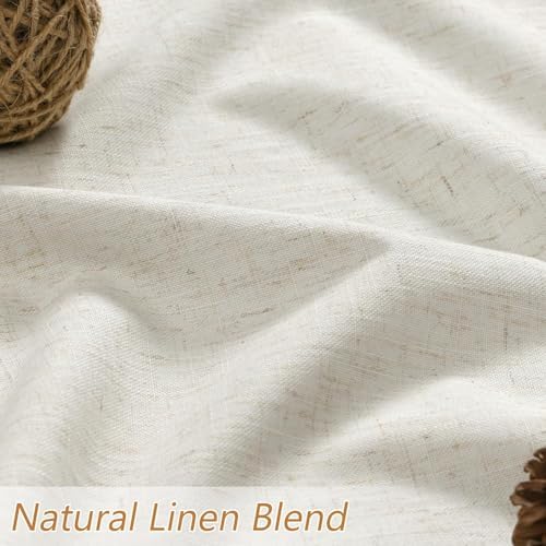 Guken Extra Long 100% Blackout Linen Curtains 124 Inches for Bedroom Cream - Image 3