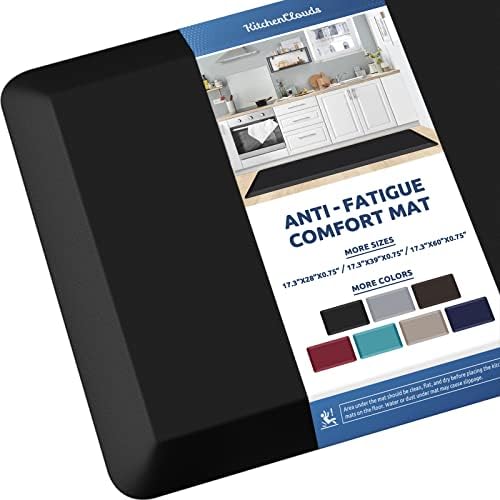 KitchenClouds Kitchen Mat Cushioned Anti Fatigue Kitchen Rug 0.8inch Water Resistant Non Slip Kitchen Rugs and Mats Standing Desk Mat Comfort Floor Mats for Kitchen Sink Office (17.3"x60",Black) by KitchenClouds
