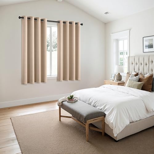 MIULEE Blackout Curtains for Bedroom 2 Panels 50 x 63 Inch Long Beige - Image 6