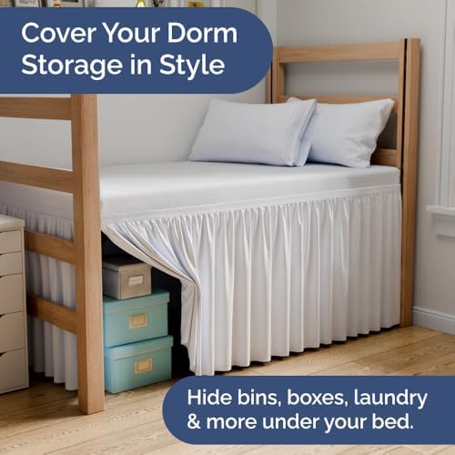 CGK Linens Dorm Room Bed Skirt Full XL - Dorm Room Essentials - 40" White - Image 5