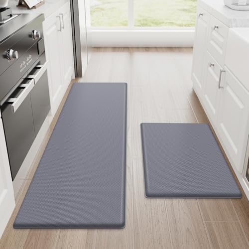 StepRite Kitchen Mats for Floor, 2-Piece Anti-Fatigue Kitchen Rugs, Grey by Bringcushiontoyourlife