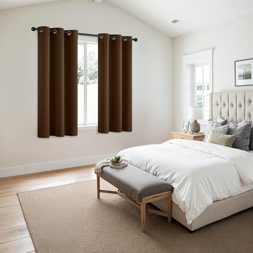 MIULEE Blackout Curtains for Bedroom 2 Panels 40 x 45 Inch Long Brown - Image 6