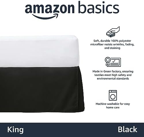 Amazon Basics Lightweight Pleated Bed Skirt, Machine Washable, Wrinkle and Fade Resistant, King, Black - Image 2