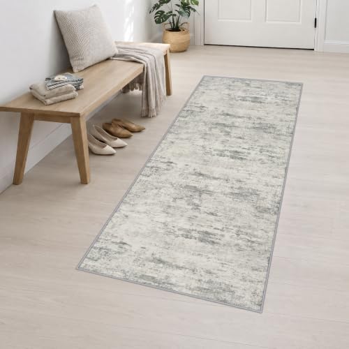 2.6x8 Washable Runner Rug：Modern Abstract Kitchen Soft Carpet Gray - Image 3
