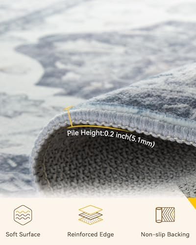 RELEANY Washable Area Rug, Large 10'x14', Grey/White/Beige - Image 5
