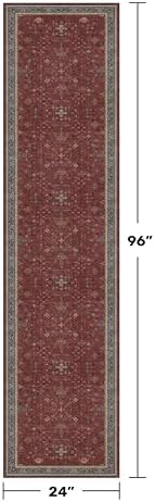 Red 2x8 Long Hallway Runner Rug - Boho Washable Indoor Front Door Mat for Entryway, Non Skid Rugs for Kitchen, Vitange Geometric Floral Low Pile & Soft Runner Carpet - Image 2