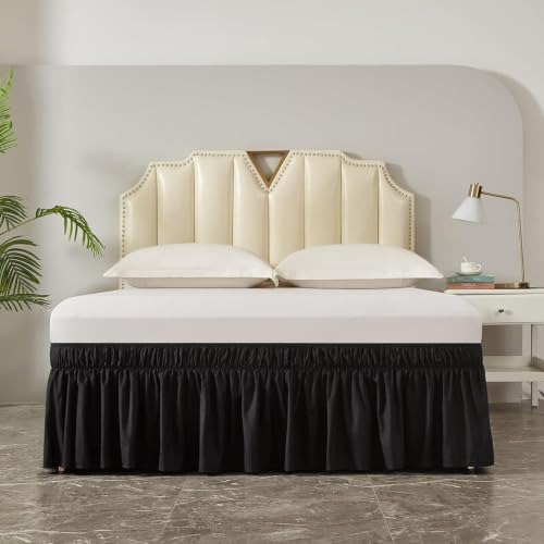 MEILA Wrap Around Elastic Bed Skirt for Queen & King Beds, 12" Drop, Black - Image 2