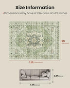 Amada Large 9x12 Washable Area Rug for Living Room, Green, Vintage Pattern - Image 2