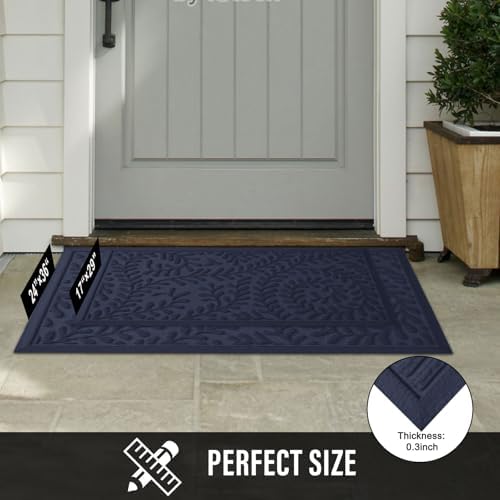 HIYARD Front Door Mat, Absorbent Dirt Trapping Welcome Door Mat Indoor Outdoor, Non Slip Entry Mat, Indoor Outdoor Door Mats, Fade Resistant, Low Profile Doormat for Entryway, 29×17, Blue - Image 3