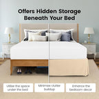 Twin Size Pleated Bed Skirt, Hides Under-Bed Storage 15 Inch Drop, Beige - Image 3