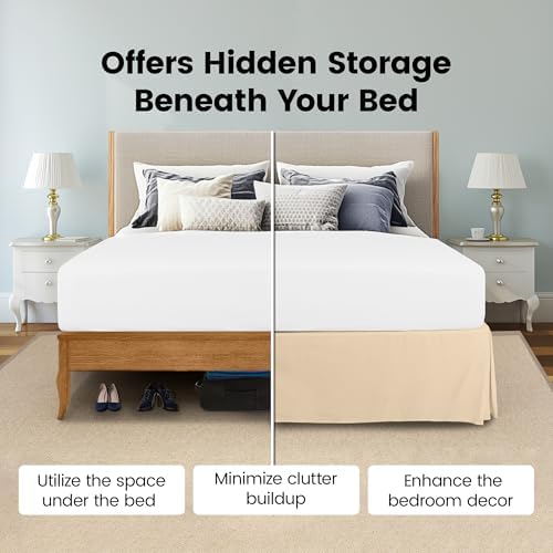 Twin Size Pleated Bed Skirt, Hides Under-Bed Storage 15 Inch Drop, Beige - Image 3