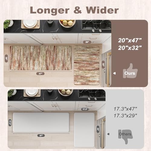 KIMODE Anti Fatigue Kitchen Mats for Floor 2 Piece,Red Brown Farmhouse Rugs - Image 2