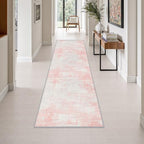 2.6x10 Washable Runner Rug:Modern Abstract Soft Carpet Pink White by FXRHLP