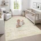 Area Rug Living Room: 4x4 Modern Washable Indoor Soft Carpet Beige - Image 5