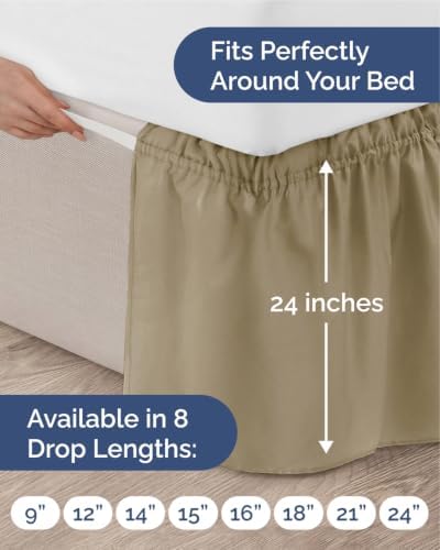CGK Wrap Around Dust Ruffle Bed Skirt - Queen Size, 24" Inch, Khaki - Image 4