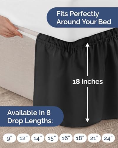CGK Wrap Around Dust Ruffle Bed Skirt - Full Size, 18" Inch, Black - Image 4