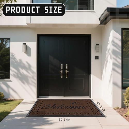 Yimobra Welcome Mat, Heavy Duty Sturdy Door Mats for Home Entrance Outdoor Indoor, Front Doormat for Outside Patio Floor Entry Porch Garage Office, Waterproof, Low Profile, 60 x 36, Coffee - Image 2