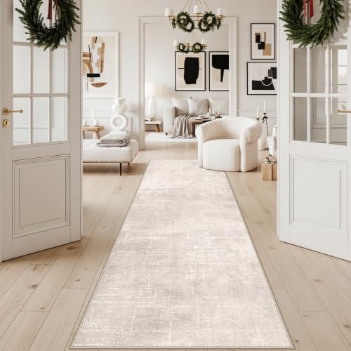 Abstract 3x10 Kitchen Rug Runners - Washable 10ft Hardwood Sink Rugs Non-Slip Hallway Entryway Area Rugs Soft Floor Mat Indoor Farmhouse Carpet for Bathroom Living Room Bedroom (3x10,Beige/Cream) - Image 6