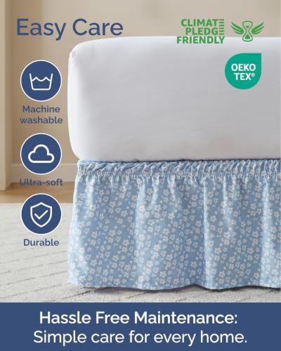 CGK Wrap Around Dust Ruffle Bed Skirt - King Size, 18" Inch, Blue Meadow - Image 6