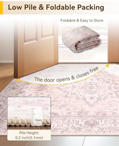 RELEANY Washable Area Rug, Runner 2'x9', Pink - Image 6