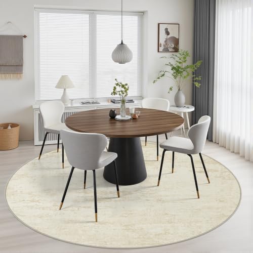 Round Area Rug Living Room: 8 ft Modern Washable Carpet Taupe - Image 4
