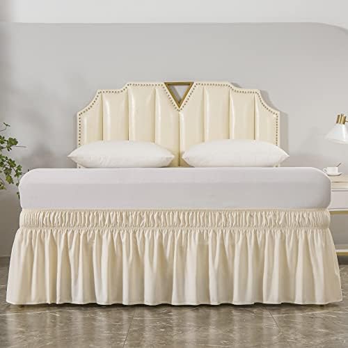 MEILA Wrap Around Elastic Bed Skirt for Queen & King Beds, 14" Drop,Beige - Image 3