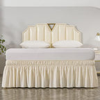 MEILA Wrap Around Elastic Bed Skirt for Twin & Full Beds, 24" Drop, Beige - Image 3