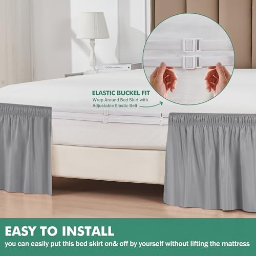 Wrap Around King Size Bed Skirt Split Corner 14" Drop-Elastic Dust Ruffle - Image 3