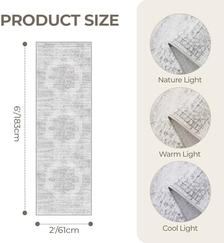 2x6 Runner Rug Non Slip,Washable Hallway Runner Rug,Grey - Image 2