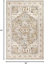Yamaziot Area Rug 5x7, Non-Slip Washable Boho Vintage Living Room Bedroom Rug with Rubber Backing, Low Pile Faux Wool Soft Distressed Rug Floor Carpet for Living Room, Bedroom - Image 2