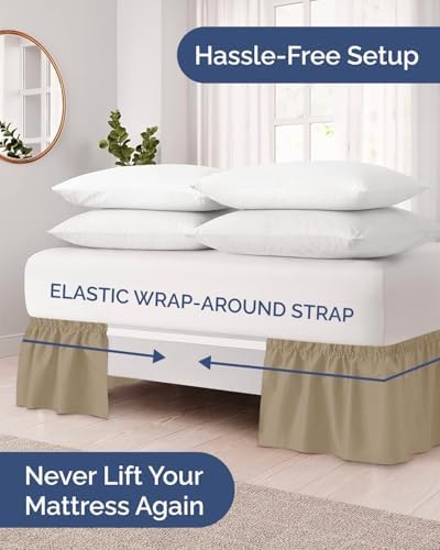 CGK Wrap Around Dust Ruffle Bed Skirt - Full Size, 15" Inch, Beige - Image 2