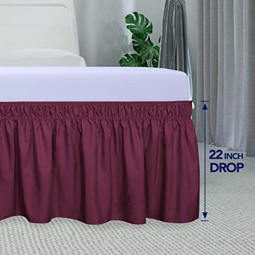 PureFit Wrap Around Ruffled Bed Skirt, Wine, Queen/King - 22" Drop - Image 5