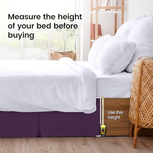 Queen Size Pleated Bed Skirt, Hides Under-Bed Storage 16 Inch Drop, Purple - Image 4