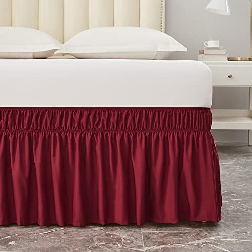 MEILA Wrap Around Bed Skirt for Queen & King Beds, 18" Drop, Burgundy - Image 2