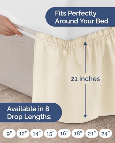 CGK Wrap Around Dust Ruffle Bed Skirt - King Size, 21" Inch, Off White - Image 4