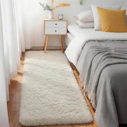 Ophanie Runner Rug for Hallway, 3x6 Washable Non-Slip Fluffy Soft Bedside Rugs, Bedroom Living Room Shaggy Carpet for Kids Girls Boys Dorm Nursery Decor Aesthetic, Ivory with Over 99 pcs Pile fibers - Image 5