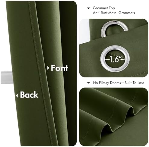 MIULEE Blackout Curtains for Bedroom 2 Panels 40 x 45 Inch Long Olive Green - Image 4