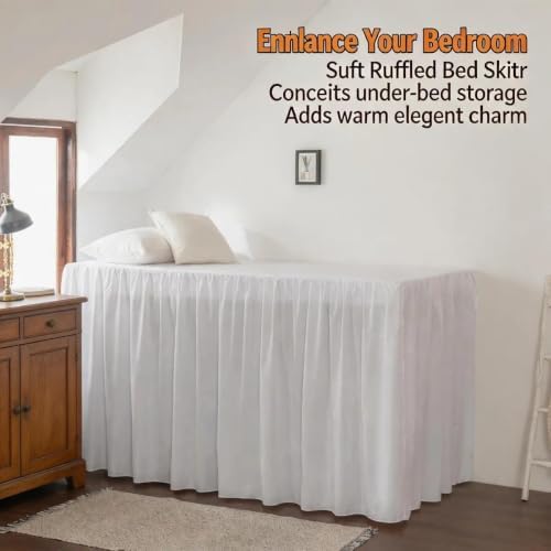 Dorm Bed Skirt Twin XL 42" Drop, College Dorm Room Essentials, White - Image 3